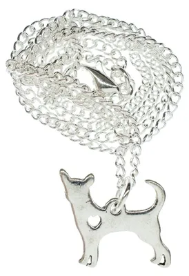 Produktbild von Chihuahua Hund mit Herz Kette Halskette Miniblings 45cm Gliederkette versilbert