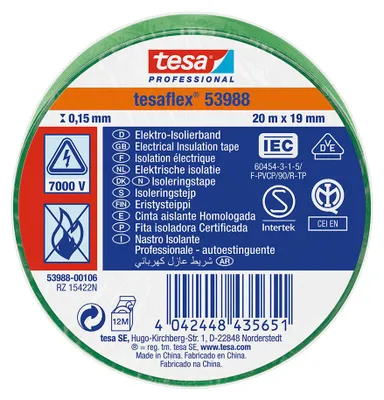 Productafbeelding van PVC-isolatietape voor elektra, 20 meter x 19 mm, groen