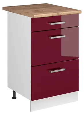 Produktbild von Küchenunterschrank Vicco R-Line Rot Hochglanz/Weiß 50 cm Arbeitsplatte Goldkraft Eiche, Model 69732