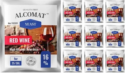 Produktbild von Rotweinhefe ALCOMAT Red Wine Yeast HAT 16% Gärhefe Wein Weinhefe Rotweine, 10 Stück