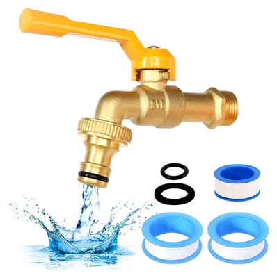 Produktbild von 1/2 Zoll Gartenwasserhahn aus Messing, hitzebeständiger und frostsicherer Kugelhahn mit Schlauchanschlüssen für Garten, Waschmaschine und Regentonne