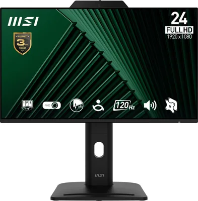 A computer monitor with a stylized green background displayed on its screen.