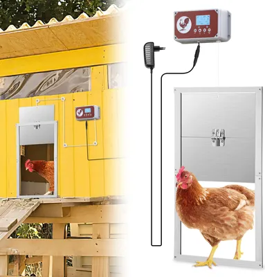 Immagine prodotto di Aopunly chicken flap 2in1 porta automatica per polli con ruote di guida, timer, telecomando, potenza 7,8W, per pollaio, pet flap e casa del pollame