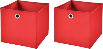 Two red fabric storage cubes shown from the front.