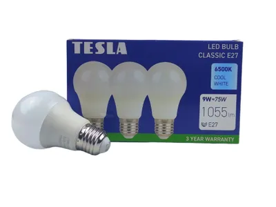 Obrázek produktu pro Tesla - LED žárovka BULB E27, 9W, 230V, 1055lm, 25 000h, 6500K studená bílá, 220st 3ks v balení