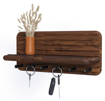 Produktbild von Schlüsselbrett mit Ablage und 6 Haken, Holz, für Eingangsbereich, Flur, Küche (braun)