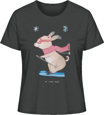 Produktbild von Mr. & Mrs. Panda Damen T-Shirt Hase Skifahren Größe XL - Anthrazit - Geschenk, Kurzarmshirt, Basic, Skisport, Oberteil, Skirennen, Skiwettbewerb, Ski fahren