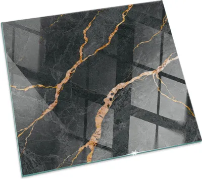 Produktbild von Eleganter Marmor mit Aderung – Glasbodenplatte für – Kaminofen – Kaminplatte Glas – Schutzglas – Funkenschutzplatte –Glasbodenplatte Feuerfeste – Hitzeschutzplatte – Bodenschutz aus Glas – 50x50 cm