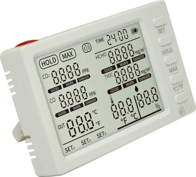 Produktbild von 8-in-1-Innenraum-Luftqualitätsmonitor Tragbarer Luftqualitätsdetektor für CO?/HCHO/TVOC/CO/Temperatur/Luftfeuchtigkeit/Außentemperaturfühler/Zeit Luftqualitätsprüfgerät für Büro, Schule, Auto