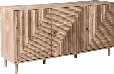 Produktbild von BELIANI Sideboard Hellbraun MDF-Platte mit 3 Türen Rillen-Optik Helle Holzbeine Moderner Türschrank Allzweickschrank Schlafzimmer Wohnzimmer