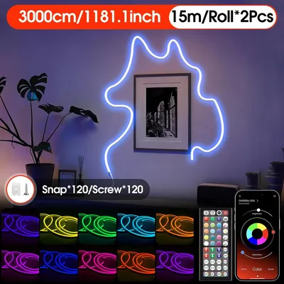 Obrázok produktu pre Flexibilná LED neonová páska, 30 metrov - RGB - Ovládanie cez aplikáciu a diaľkovým ovládačom - Synchronizácia s hudbou - Vodotesná - Možnosť strihania