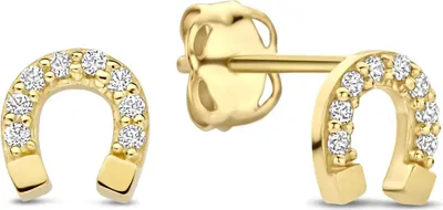 Produktbild von New Bling - 9NBG-0851 - 14K geelgouden Oorknoppen – Hoefijzer met Zirkonia – Dames Oorbellen