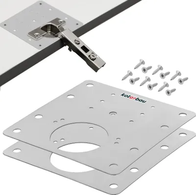 Zdjęcie produktu dla KOTARBAU® zestaw 2 plytek naprawczych do zawiasów 9 x 9 cm z wkretami 2 szt. Zawiasy do szafek ze stali nierdzewnej plytka naprawcza zawias puszka zawias zestaw naprawczy do zawiasów