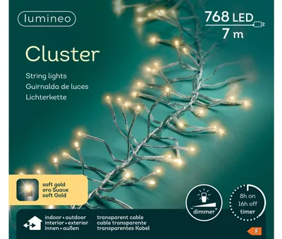 Produktbild von Lumineo, Lichterkette CLUSTER 768 LED 7 m Soft Gold, transparentes Kabel