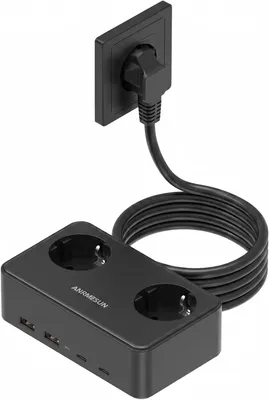 Produktbild von Mehrfachsteckdose 6-in-1 mit USB-C PD 20 W - 2-fach Steckdosenleiste - Schwarz