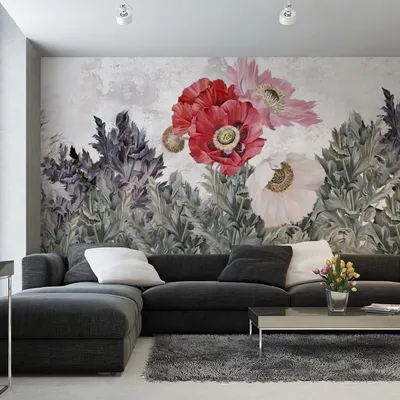 Produktbild von Muralo XXL Vlies FOTOTAPETE Bemalte Mohnblumen abstraktes Ornament (B) 416 cm x (H) 290 cm Tapete Wandtapete WOHNZIMMER SCHLAFZIMMER 5200