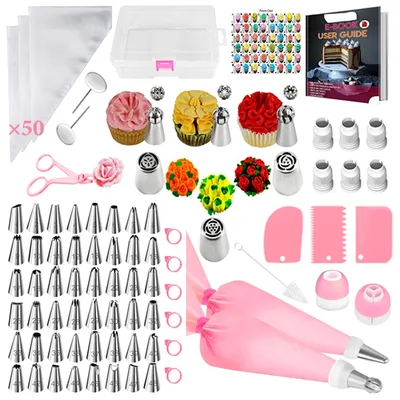 Produktbild von Backset - 129-teiliges Torten-Zubehör mit Spritzbeuteln und Spritztüllen - Backzubehör für Torten und Gebäck