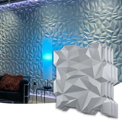 Image de Panneau mural 3D effet diamant, PVC argent mat,Reproduction d'intérieur