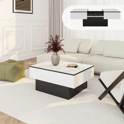 Produktbild von Ausziehbarer Couchtisch 'Lens' mit Stauraum 80 x 60 x 36 cm Schwarz / Weiß