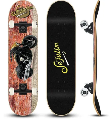 Productafbeelding van Volledige skateboardset, afmetingen 78,9 x 20,3 cm, 7-laags Canadees esdoornhout, dubbele kicktail, geschikt voor beginners tot volwassenen