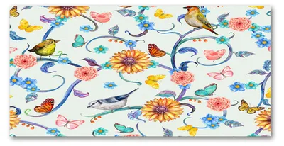 Produktbild von Tulup® Leinwandbild -100x50 cm - Wandkunst - Drucke auf Leinwand - Leinwanddruck - Tiere - Mehrfarbig - Blumen und Vögel