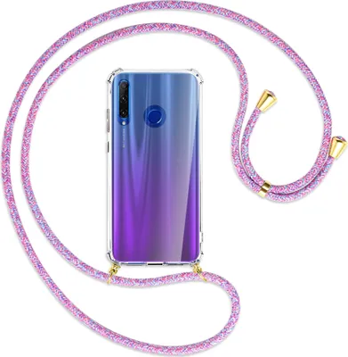 Produktbild von Handykette Backcover-Schutzhülle mit Band (Metall goldfarben) für Honor 20 Lite / 20e - lila/rosa/blau