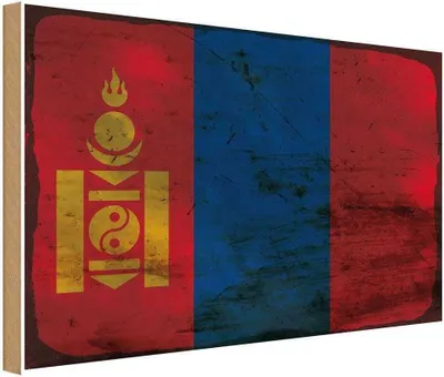 Produktbild von vianmo Holzschild 12x18 cm Mongolei Mongolia Rost Flagge Fahne Wappen