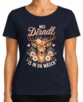 Productafbeelding van Mei Dirndl wasmiddel, geur: "Ree", "Kitten", bloemenprint, traditioneel kledingstuk, dames T-shirt, marineblauw, maat XXL