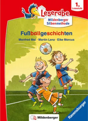 Children playing soccer and a book cover.