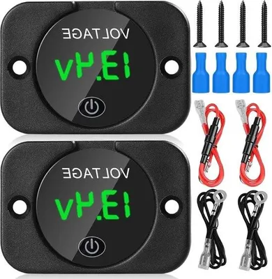 Image de Voltmètre numérique, indicateur de batterie, 12 V, 24 V, 2 pièces, voltmètre de voiture, testeur de batterie, lumière verte, interrupteur tactile - indicateur de tension du panneau, mesureur de batterie, voiture, moto, bateaux.