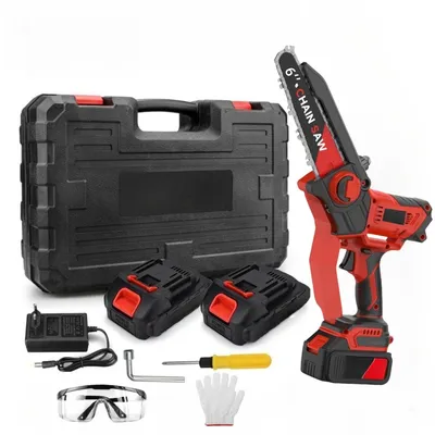 Produktbild von 6 Zoll Mini-Kettensäge, kabellos, Kleine elektrische Kettensäge, batteriebetrieben, Mini-Handsäge mit 2 Batterien, Handsägen für Äste, Holzschneiden