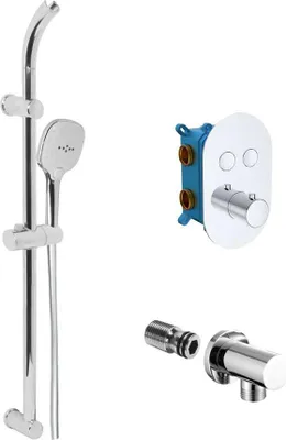Productafbeelding van Mereo Inbouwset voor badkamer met thermostatische bediening en inbouwknop - 2-weg - ovaal afdekplaat - CB60106TB1