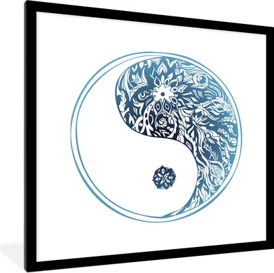 Produktbild von MuchoWow® Gerahmtes Poster Eine Illustration von Yin und Yang in Blumen 40x40 cm - Poster mit Schwarzem Bilderrahmen Wandposter Rahmen Foto Bilder - Poster - Plakat im Rahmen