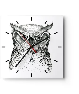 Produktbild von Wanduhr - Quadrat - Glasuhr - Mode Design Eule Aquarell - 40x40cm - Schleichendes Uhrwerk - Lautlos - zum Aufhängen bereit - Dekoration Modern - Wanddekoration aus Glas - C3AC40x40-3124