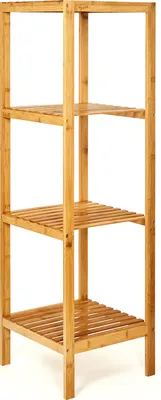 Produktbild von bambuswald© police zo 100 % udržateľného a stabilného bambusu - 4 police - cca 110x33x33cm | bambusová polica kúpeľňová polica kuchynská polica stojaca polica úložný priestor kúpeľňová polica polica pre domácnosť
