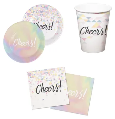 Produktbild von 28-teiliges Cheers / Prost Perlmutt Party-Set inkl. Pappteller, Pappbecher und Servietten