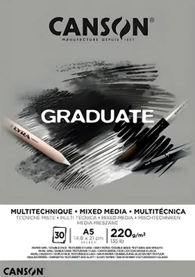 Obrázok produktu pre Canson Pad Graduate Mixed Media Skicár 30 A5 220 g Grey