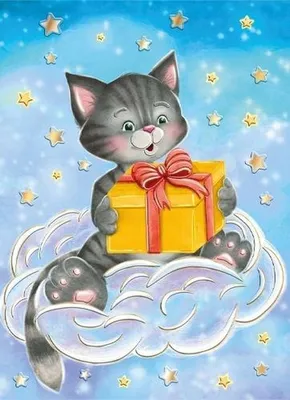 Productafbeelding van A5 felicitatiekaart met een kat met een cadeautje, met envelop