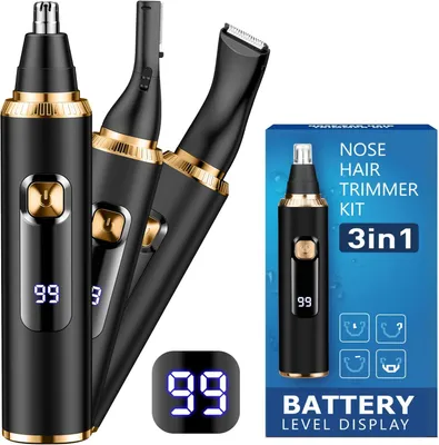 Produktbild von Nasenhaartrimmer Herren, 3 In 1 Nasenhaarschneider mit LED Akku Anzeige,USB-C Nasentrimmer Ohrhaartrimmer Augenbrauenrasierer,für Männer & Frauen,Gesichtshaarentferner Doppelklingen Schmerzfreier IPX7