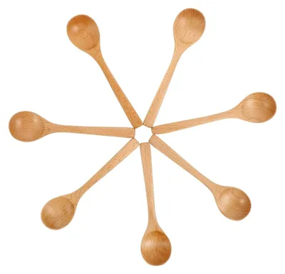 Produktbild von 7 Stück Buchenholz-Löffel mit ergonomischem Griff, wiederverwendbare Dessertlöffel, Eislöffel und Honiglöffel für Küche und Servieren