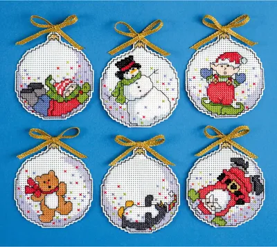 Immagine prodotto di Kit per ricamo a punto croce Design Works "Set di 6 bolle di sapone per la decorazione dell'albero di Natale", schema contato, 8x9cm