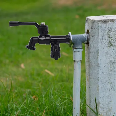 Produktbild von Doppelte Wasserhahn für den Garten - 1/2 Zoll - 100% Messing - Frostschutz - 2 x 3/4 Zoll Ausgänge