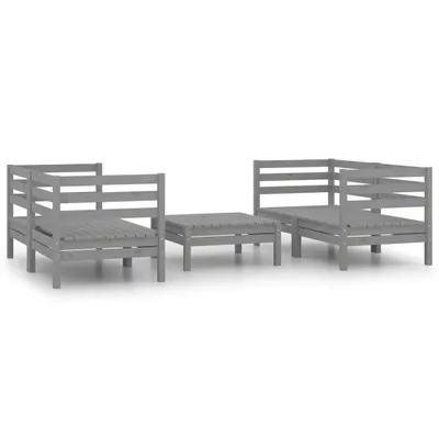 Produktbild von 5-tlg. Garten-Lounge-Set Grau Kiefer Massivholz