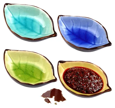4er-Set Keramik-Dipschalen, 10,8x7x2,8 cm, blattförmig