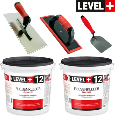 Produktbild von Fliesenkleber 40Kg + Zahnglätter 6mm + Fugbrett + Spachtelkelle 60mm SET 200