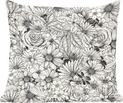 Produktbild von MuchoWow® Zierkissen Sofakissen Wohnzimmer Dekokissen 45x45 cm Eine schwarz-weiße florale Illustration - Schlafpolster - Polster für das Sofa