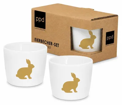 Produktbild von Oster-Eierbecher Gold mit Hasen-Motiv, 2er-Set, Höhe 4,8 cm, Ø 5,2 cm