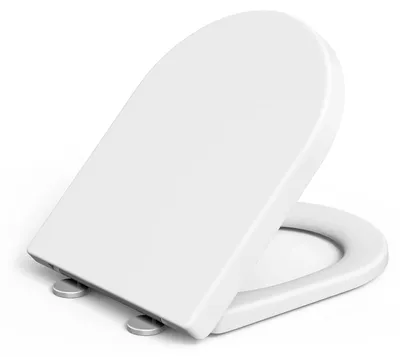 Produktbild von WC-Sitz D-Form - Soft-Close Toilettensitz - Schnellverschluss - Duroplast, 150 kg belastbar, universell passend, Edelstahlscharniere - Weiß