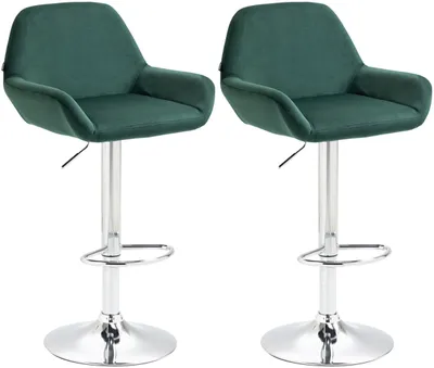 Produktbild von 2er Set Barhocker Braga Samt chrom dunkelgrün