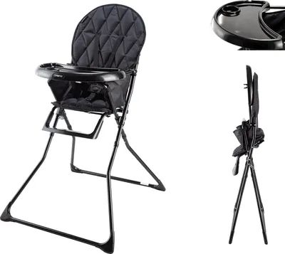 Image de Cabino® Happy chaise haute babyStuhl chaise haute pour enfant - pliable - planche à manger - ceinture de sécurité - jusqu'à 15kg / noir